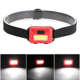 2 PCS Mini COB LED Headlamp Adjustable Camping Torch Lamp Light with 3 Modes, Black, Blue, Red, White