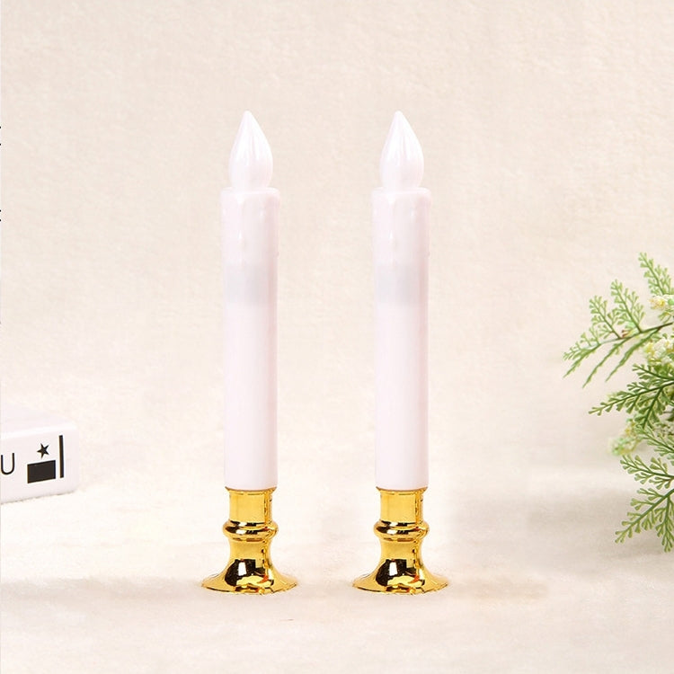 2 PCS Artificial Long Candle Light Plastic Electronic Candle White Shell Yellow Light