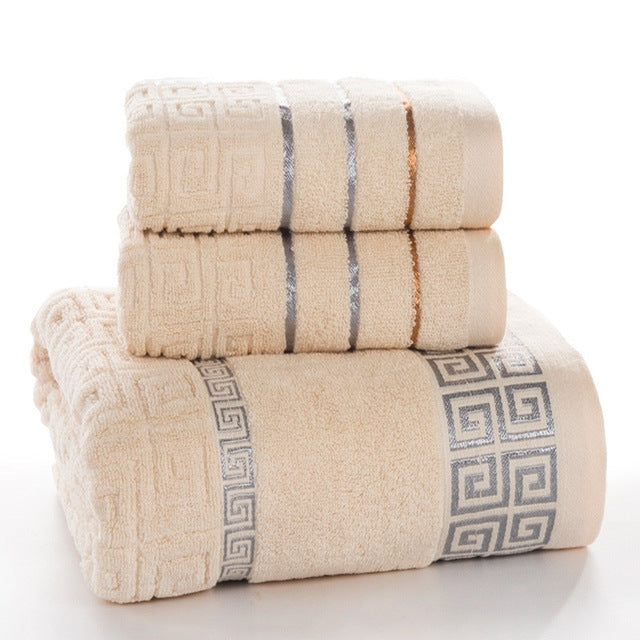 3 PCS Plaid Cotton Towel Bath Set Khaki