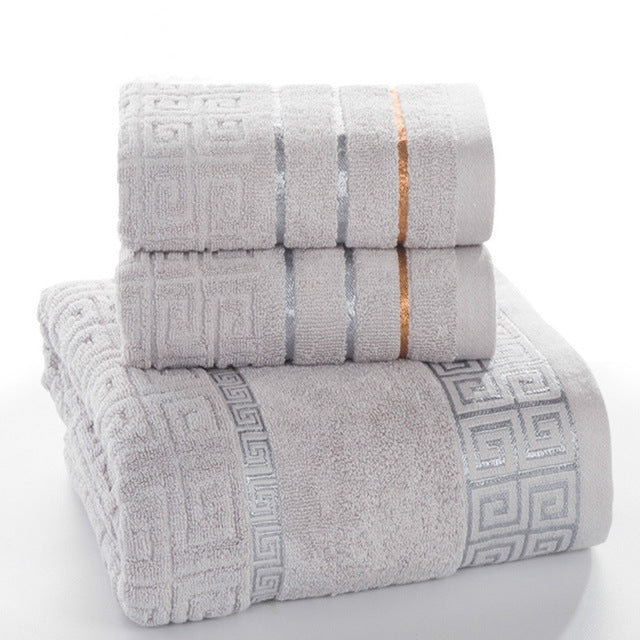 3 PCS Plaid Cotton Towel Bath Set Dark Gray