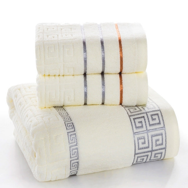 3 PCS Plaid Cotton Towel Bath Set Milky