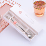 Washable Stainless Steel Straw Spoon Filter Slip Tea Tableware Pink