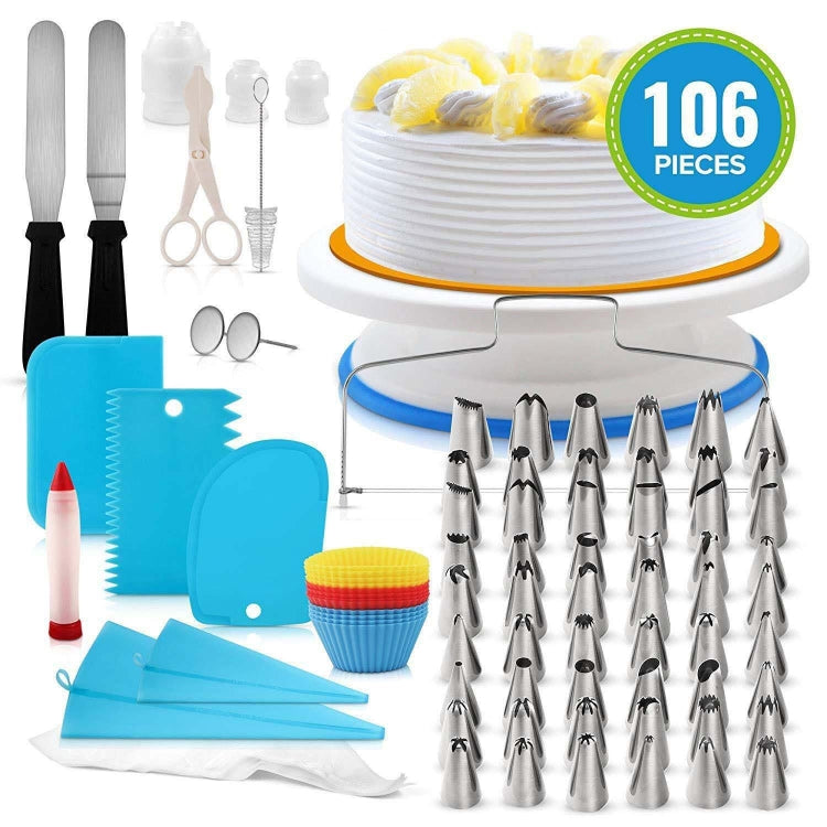 106 in 1 Cake Turntable Set Stainless Steel Decorating Mouth Cake Decorating Baking Tool, 106 PCS/Set Purple, 106 PCS/Set Blue 106 PCS Set Blue Blue