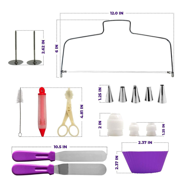 106 in 1 Cake Turntable Set Stainless Steel Decorating Mouth Cake Decorating Baking Tool, 106 PCS/Set Purple, 106 PCS/Set Blue