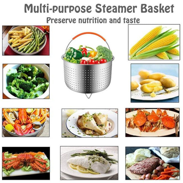 Stainless Steel Steaming Basket Plug-in Silicone Handle Pressure Cooker Steamer Kitchen Cooker Accessories, 3 Quarts, 6 Quarts, 8 Quarts