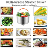 Stainless Steel Steaming Basket Plug-in Silicone Handle Pressure Cooker Steamer Kitchen Cooker Accessories, 3 Quarts, 6 Quarts, 8 Quarts