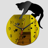 3D Acrylic Cat Mirror Wall Clock DIY Fashion Home Decoration Black Gold