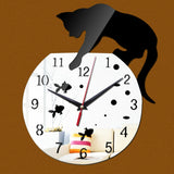 3D Acrylic Cat Mirror Wall Clock DIY Fashion Home Decoration Silver Black