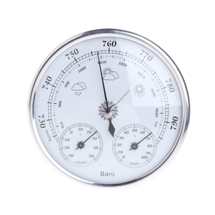 THB9392 Wall Hanging Household Weather Station Barometer Thermometer Hygrometer, THB9392 128mm Gold, THB9392 128mm Silver THB9392 128mm Silver Silver