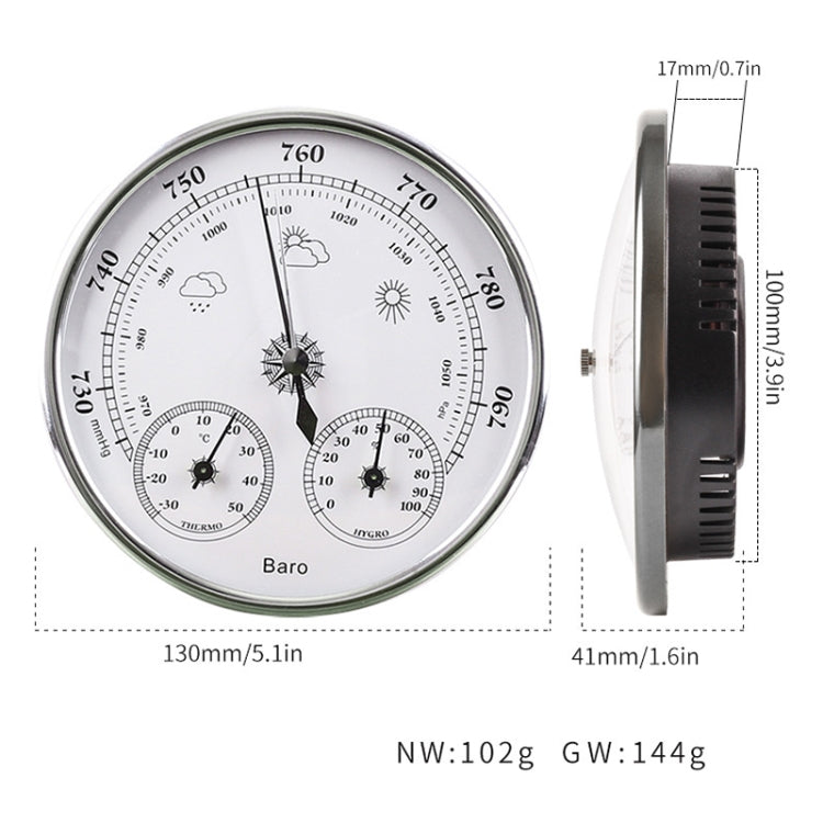THB9392 Wall Hanging Household Weather Station Barometer Thermometer Hygrometer, THB9392 128mm Gold, THB9392 128mm Silver