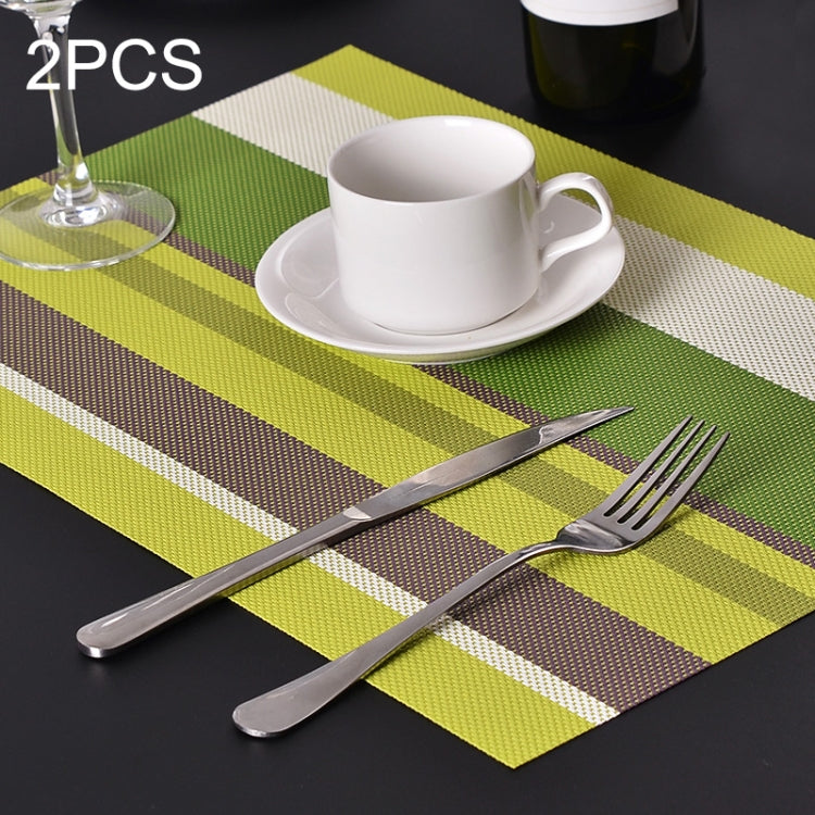 2 PCS Kitchen Dinning Table Placemat Napkins Heat Resistant PVC Stripe Mat Placemats Manteles Doilies Coaster Cup Pad Green