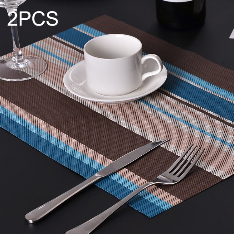 2 PCS Kitchen Dinning Table Placemat Napkins Heat Resistant PVC Stripe Mat Placemats Manteles Doilies Coaster Cup Pad Blue