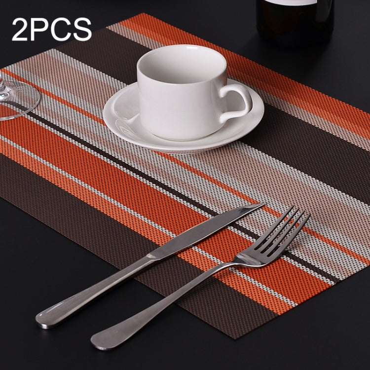 2 PCS Kitchen Dinning Table Placemat Napkins Heat Resistant PVC Stripe Mat Placemats Manteles Doilies Coaster Cup Pad Orange