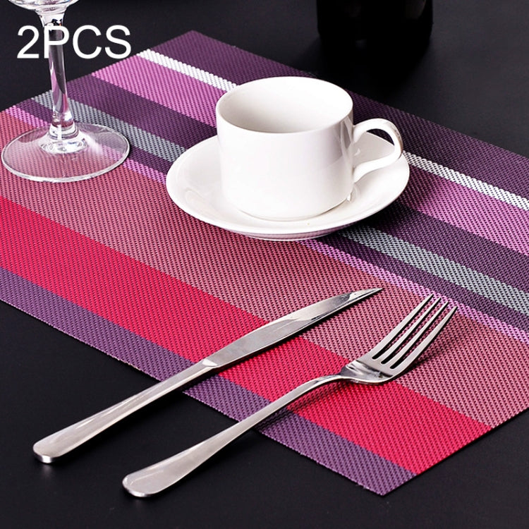 2 PCS Kitchen Dinning Table Placemat Napkins Heat Resistant PVC Stripe Mat Placemats Manteles Doilies Coaster Cup Pad Purple