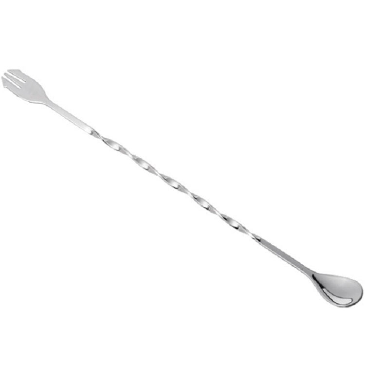 2 PCS Stainless Steel Long Handle Fork Spoon Cocktail Ice Stirrer Double Head Wine Mixing Stick Default Title