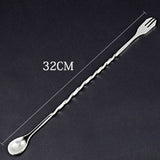 2 PCS Stainless Steel Long Handle Fork Spoon Cocktail Ice Stirrer Double Head Wine Mixing Stick