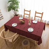 Square Lattice Embroidered Tablecloth Pure Color Cotton Linen Tassel Rectangular Coffee Table Mat, 140x220cm, 140x240cm, 140x260cm, 140x300cm