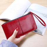 Women Zip Wallet Long Clutch Multi Card Holder Wallet Wrist Wallet Red