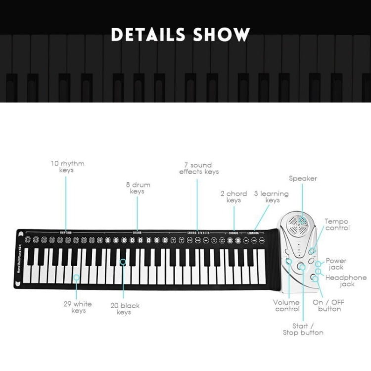 49-Key Portable Hand-Rolled Piano With Horn Children Beginners To Practice Electronic Piano, 49-Key Hand-Rolled Piano
