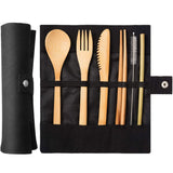 Travel Creative Bamboo Straw Dinnerware Knives Fork Spoon Chopsticks Set with Cloth Bag Black