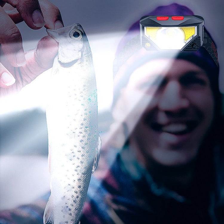 T09-COB LED Glare Headlight Outdoor Lighting USB Charging Sensor Red Light Night Running Mini Fishing Headlight, T09-COB