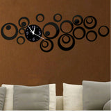 Wall Clock 3D Three-dimensional Acrylic Fashion Mirror Wall Stickers Clock DIY Circle Combination Decorative Clock Black