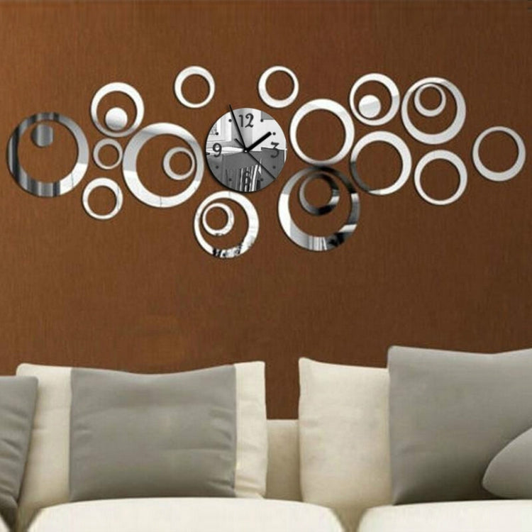 Wall Clock 3D Three-dimensional Acrylic Fashion Mirror Wall Stickers Clock DIY Circle Combination Decorative Clock Sliver
