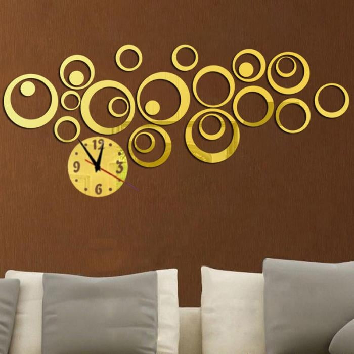Wall Clock 3D Three-dimensional Acrylic Fashion Mirror Wall Stickers Clock DIY Circle Combination Decorative Clock Gold