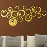 Wall Clock 3D Three-dimensional Acrylic Fashion Mirror Wall Stickers Clock DIY Circle Combination Decorative Clock Gold