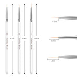3 PCS Nail Art Brush Crystal Acrylic Thin Liner Drawing Pen Painting Stripes Flower Manicure Tools