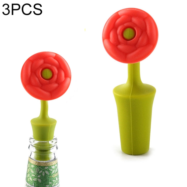 3 PCS Creative Wine Drink Preservation Stopper Flower Silicone Wine Stopper, 3 PCS Rose Stopper, 3 PCS Red Sun Flower Beer Stopper, 3 PCS Leaf Beer Stopper 3 PCS Rose Stopper Red Rose