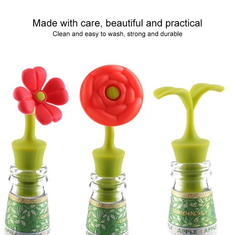 3 PCS Creative Wine Drink Preservation Stopper Flower Silicone Wine Stopper, 3 PCS Rose Stopper, 3 PCS Red Sun Flower Beer Stopper, 3 PCS Leaf Beer Stopper
