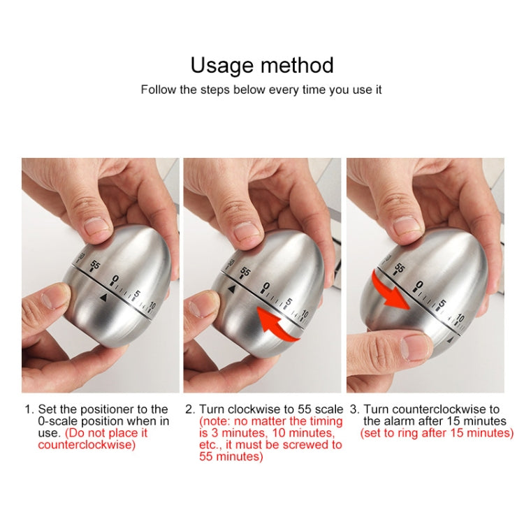 Mechanical Egg Kitchen Cooking Timer Alarm 60 Minutes Stainless Steel Kitchen Tools, Mechanical Egg Timer