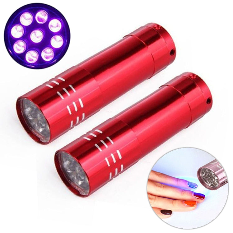 2 PCS Nail Dryer Mini LED Flashlight UV Lamp Portable For Nail Gel Fast Dryer Red