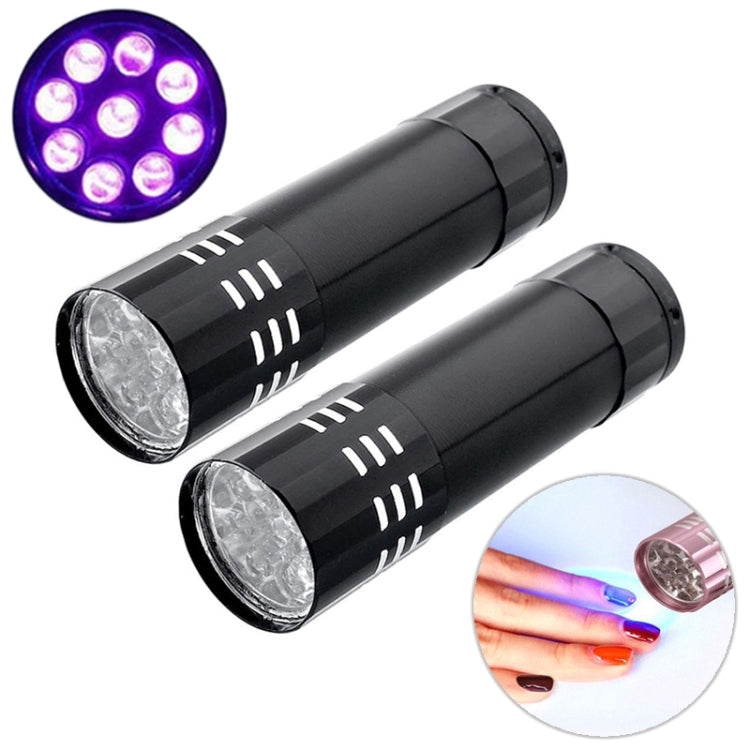 2 PCS Nail Dryer Mini LED Flashlight UV Lamp Portable For Nail Gel Fast Dryer Black