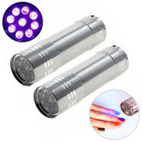 2 PCS Nail Dryer Mini LED Flashlight UV Lamp Portable For Nail Gel Fast Dryer Silver