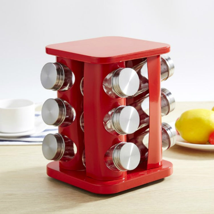 12 in 1 Stainless Steel Canister Set with Turnable Holder Red