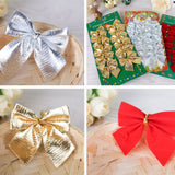 12 PCS Flocked Bow Christmas Tree Decoration, gold, red, silver
