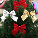 12 PCS Flocked Bow Christmas Tree Decoration, gold, red, silver