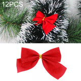 12 PCS Flocked Bow Christmas Tree Decoration, gold, red, silver red