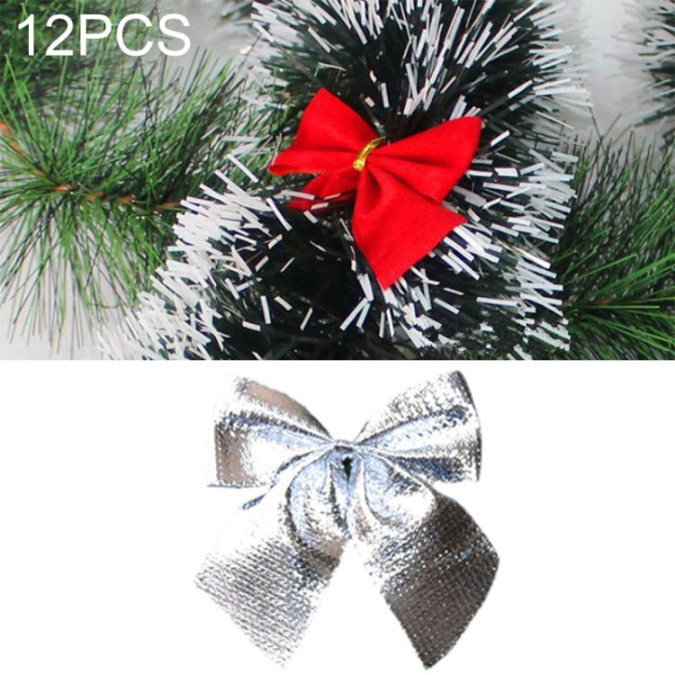 12 PCS Flocked Bow Christmas Tree Decoration, gold, red, silver silver
