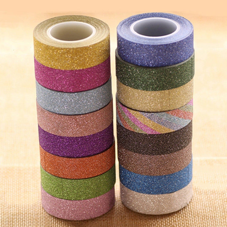 Flash Washi Sticky Paper Tape Label DIY Decorative Tape, Length: 10m, Golden Yellow, Rose Red, Sky Blue, Skin Pink, Orange, Green, Pink, Silver, Royal Blue, Coffee, Black, Floral, Light Gold, Jasper, Dark Blue
