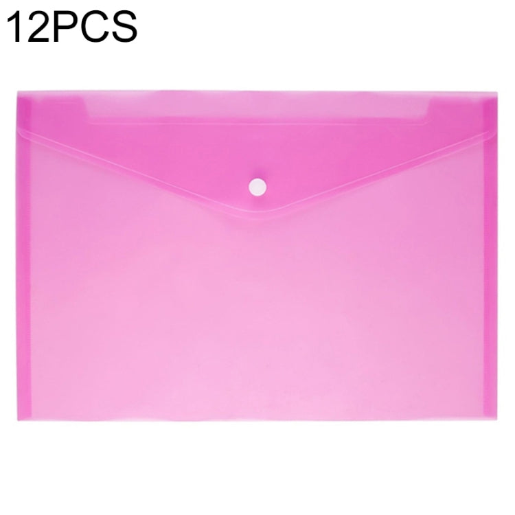 12 PCS A4 Clear Document Bag Paper File Folder Stationery School Office PP Case Pink