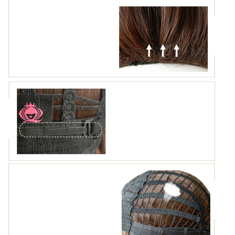 Women's Wool Long Hair With Bangs Natural Fluffy Wig, Pink Brown (Brown On Top) 54CM, Haze Blue (Black On Top ) 54CM, Cold Brown 54CM, Black Brown 54CM