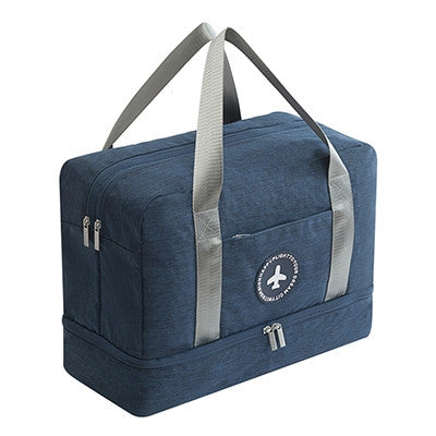 Waterproof Large Capacity Double Layer Beach Bag Portable Sports Bags Cube Bags Travel Bags Navy Blue