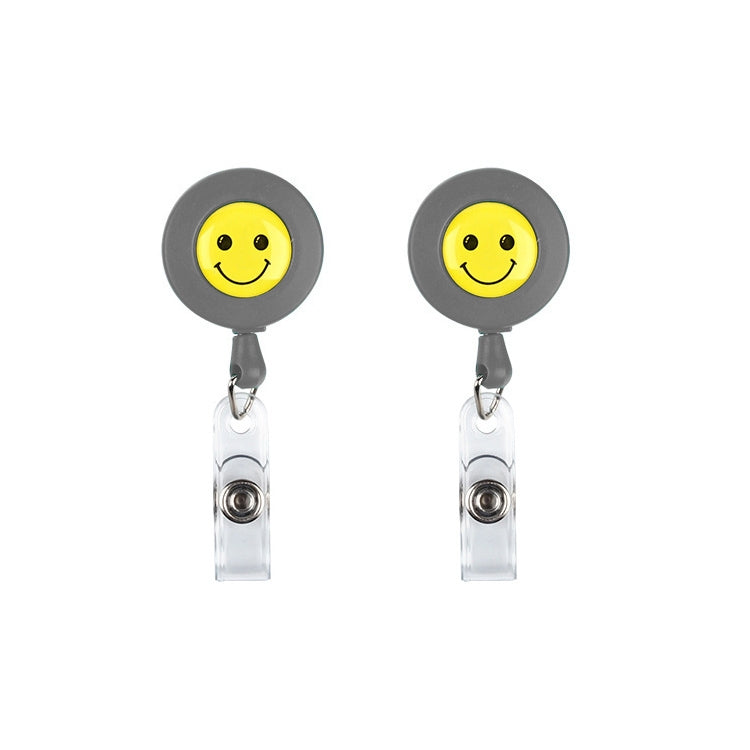 2 PCS ID Easy-to-pull Buckle Smiling Face Holder Name Tag Card Key Badge Retractable Holder Gray