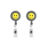2 PCS ID Easy-to-pull Buckle Smiling Face Holder Name Tag Card Key Badge Retractable Holder Gray