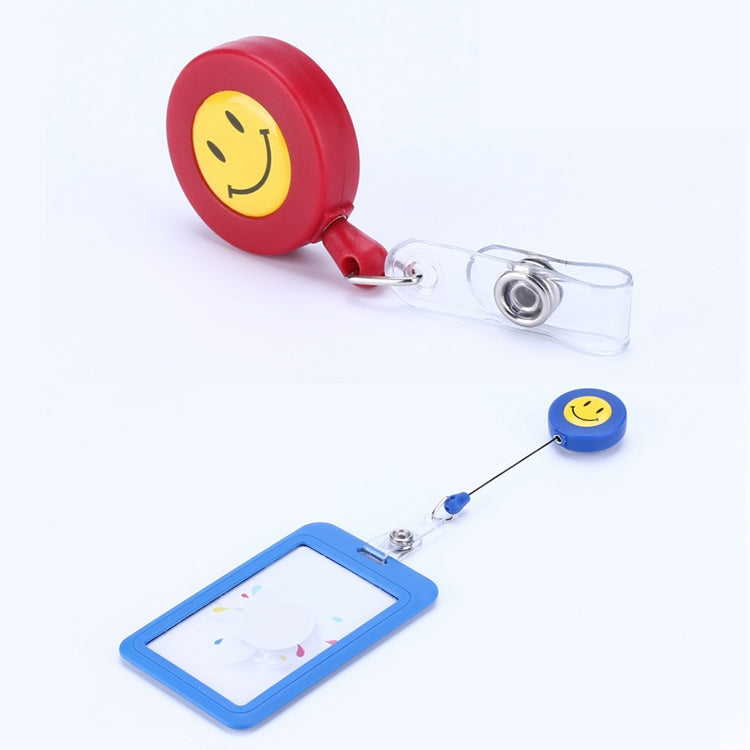 2 PCS ID Easy-to-pull Buckle Smiling Face Holder Name Tag Card Key Badge Retractable Holder