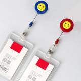 2 PCS ID Easy-to-pull Buckle Smiling Face Holder Name Tag Card Key Badge Retractable Holder