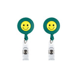 2 PCS ID Easy-to-pull Buckle Smiling Face Holder Name Tag Card Key Badge Retractable Holder Green